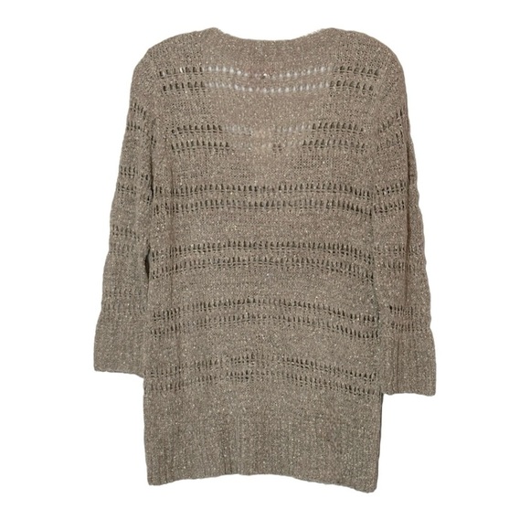 Elle Pullover Sweater Women Size M NWT Taupe V-neck Open Knit Shimmer Layering - Picture 2 of 9